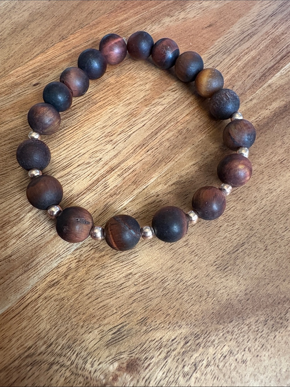Handmade Men's Matte Red Tiger Eye Gemstone Stretch Bracelet